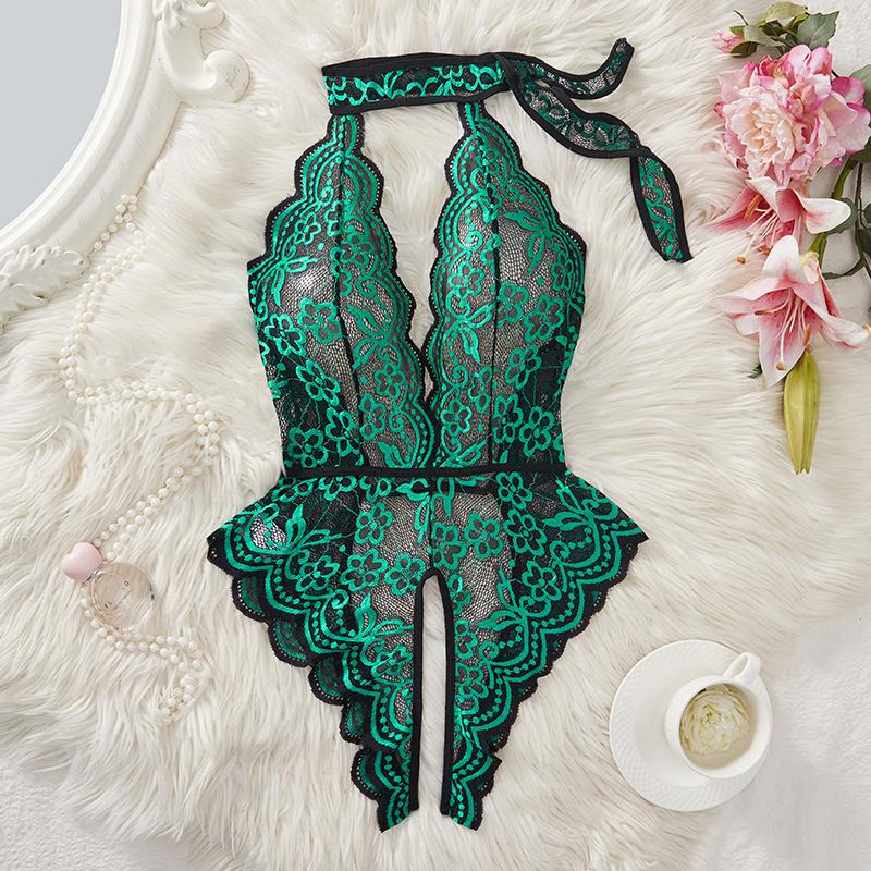 Backless Temptation Transparent Women Open Crotch Pajamas Exotic Deep V Hollow Bodysuit Crotchless Sexy Lingerie Erotic Costumes
