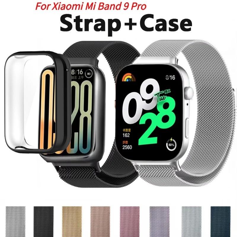 

Ремешок из миланского металла + чехол из ТПУ для Xiaomi MI Band 9 Pro, корпус из нержавеющей стали с магнитной застежкой для MiBand 9 Pro MiBand 9 Pro серебряный