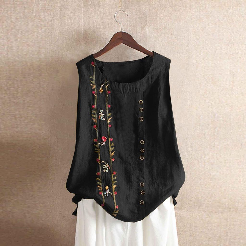 Damen Sommer Mode Rundhals Weste Ärmellos Urlaub Lässig Locker Basic Hemd Top