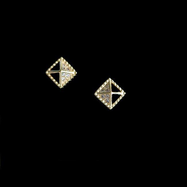14k Gold-Plated Sterling Silver Geometric Zircon Stud Earrings - Simple, Elegant, and Retro Women’s Style 14k Gold Pair (with Earplugs)