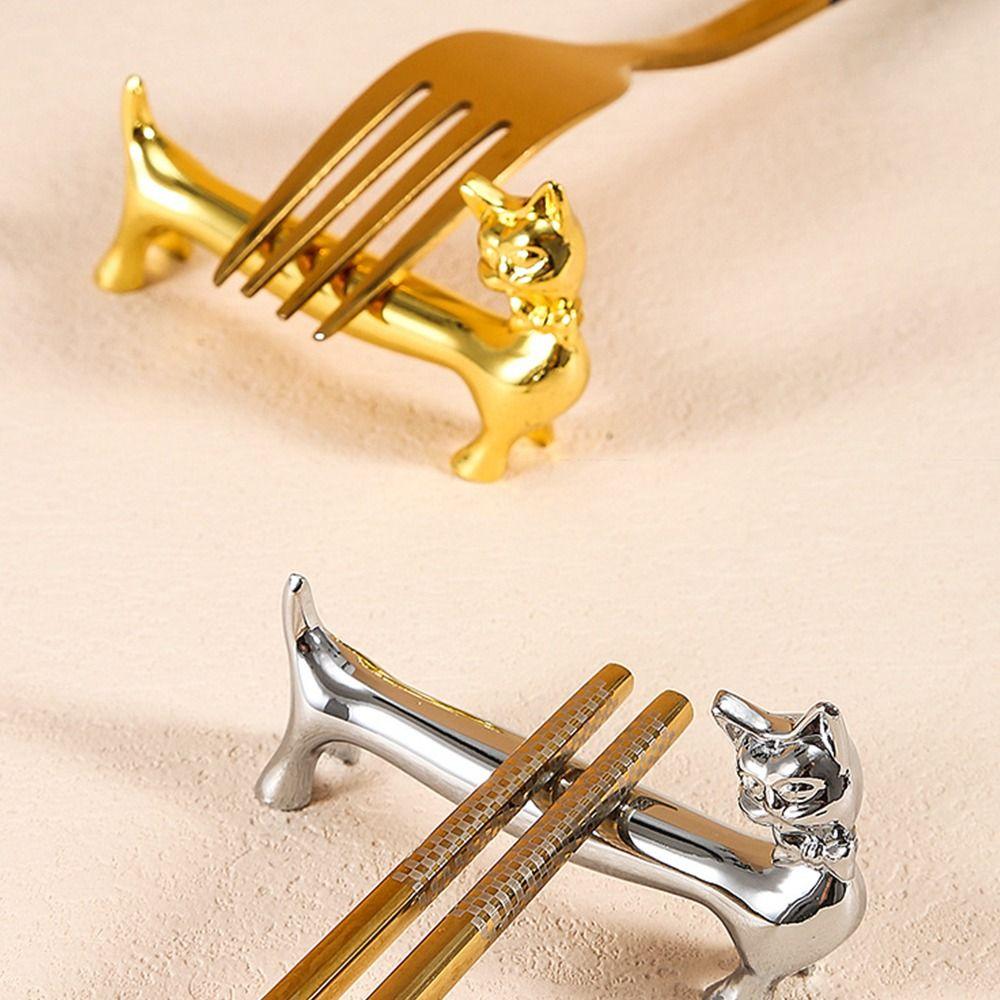 1Pcs Zinc Alloy Chopsticks Rack Cat Design Fork Storage Holder Art Craft Table Decoration