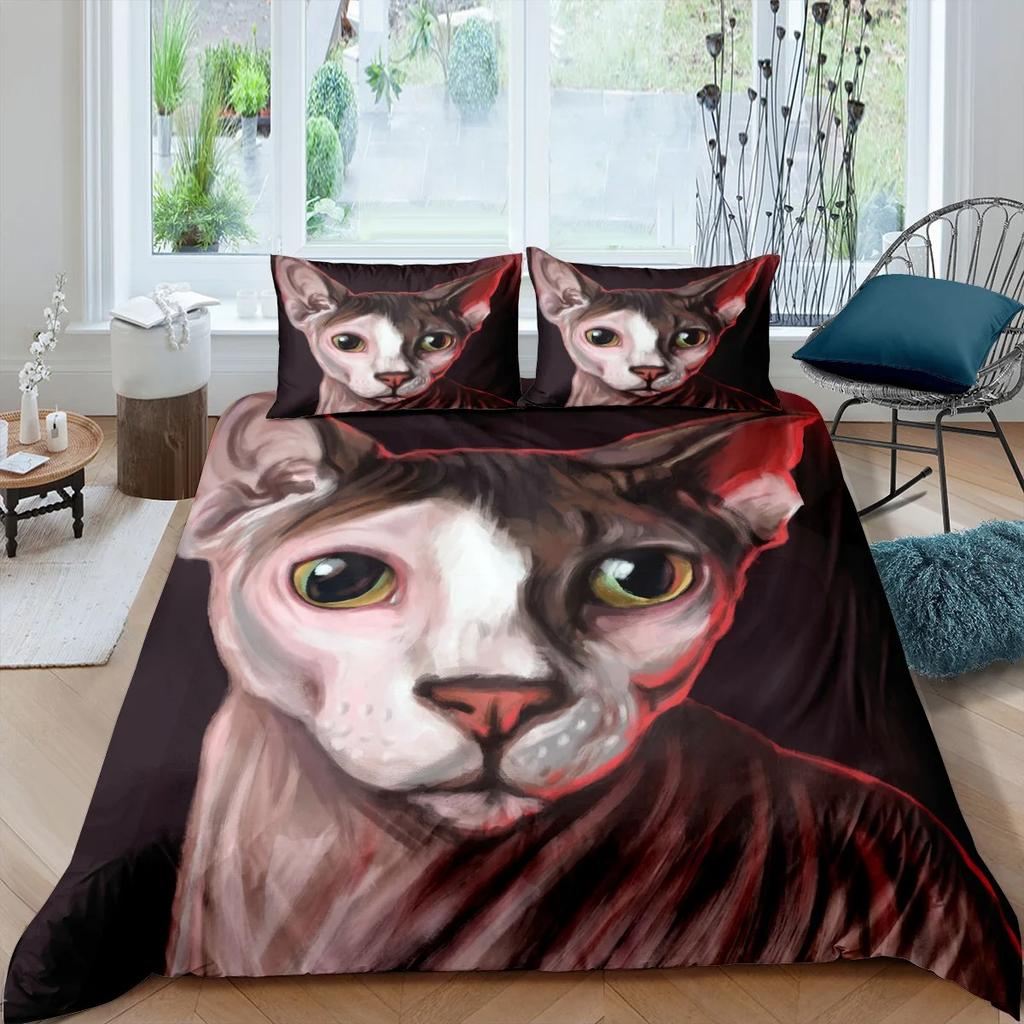 Cat Duvet Cover Set Lovely Animal Bedding Multiple Colour 23PCS Quilt Cover,TwinFullQueenKing Size Polyester Comforter Cover