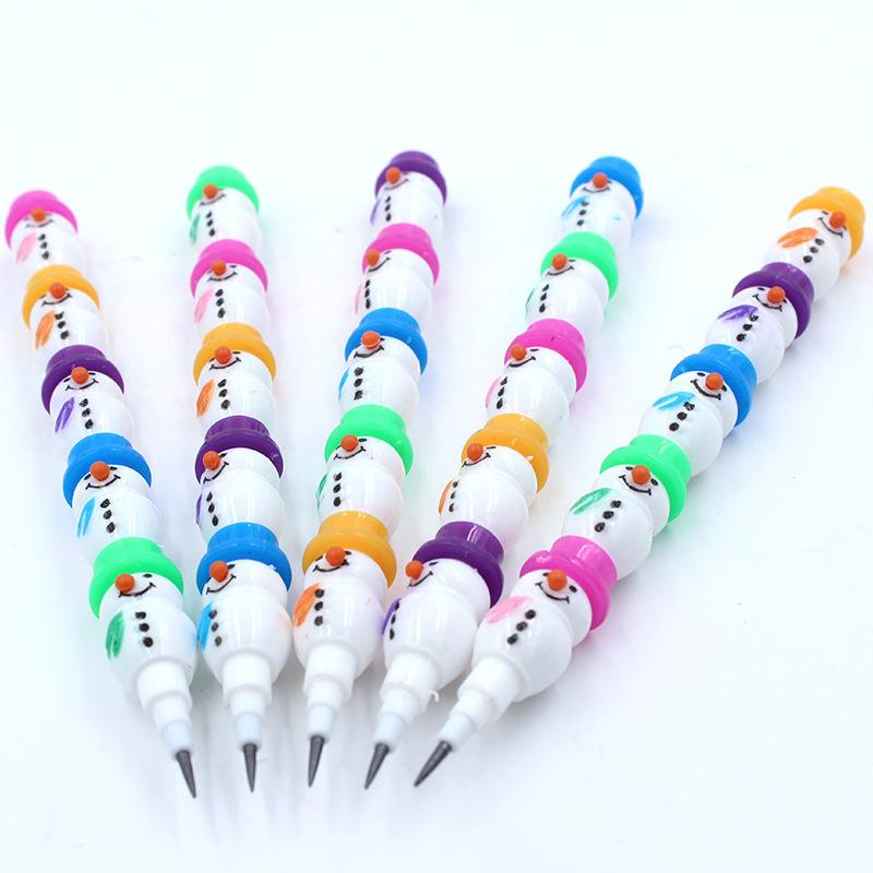 5Pcs  Year School Stationery Christmas Snowman 5-Section Building Blocks Stackable Pencils Kids Birthday Party Favor Gifts