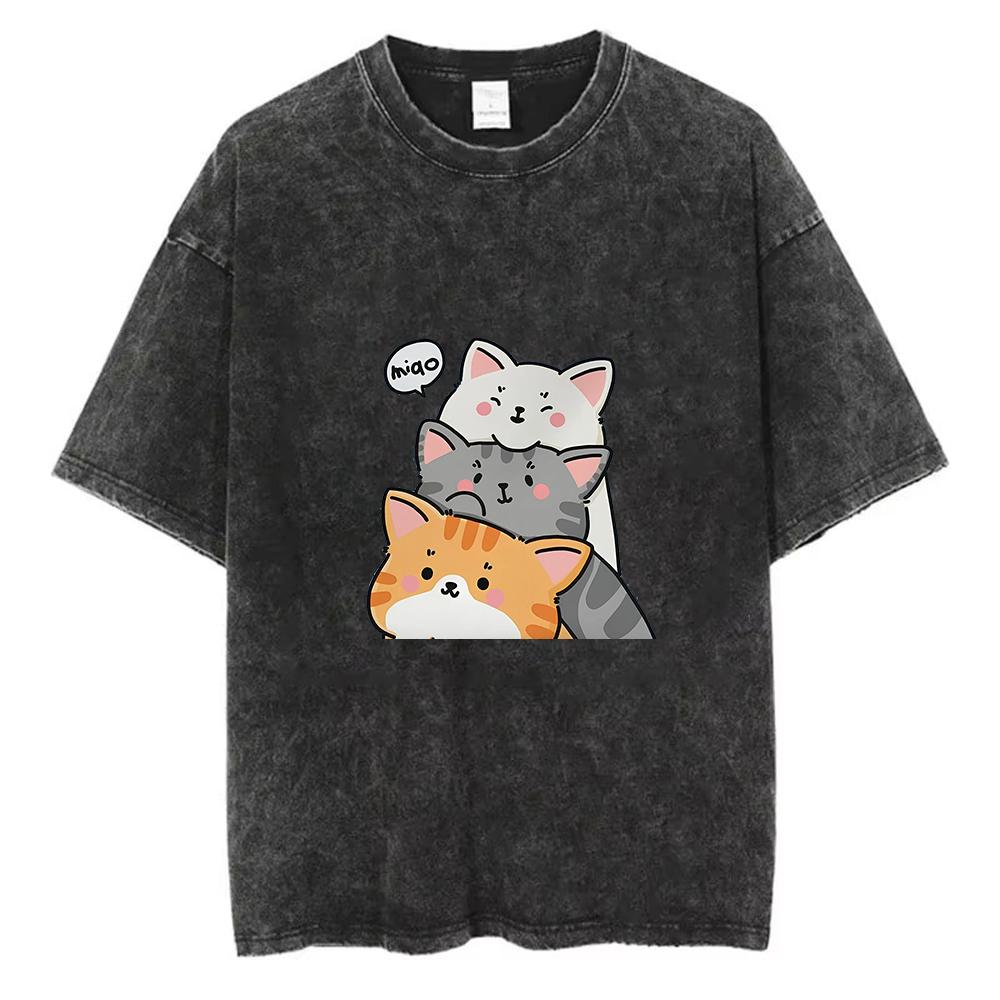 Cute Cartoon Cat Graphic T Shirt Funny Kawaii Cats Tee Aesthetic Animal Print Top Women Cat Lovers Casual Gift Shirt Vintage S