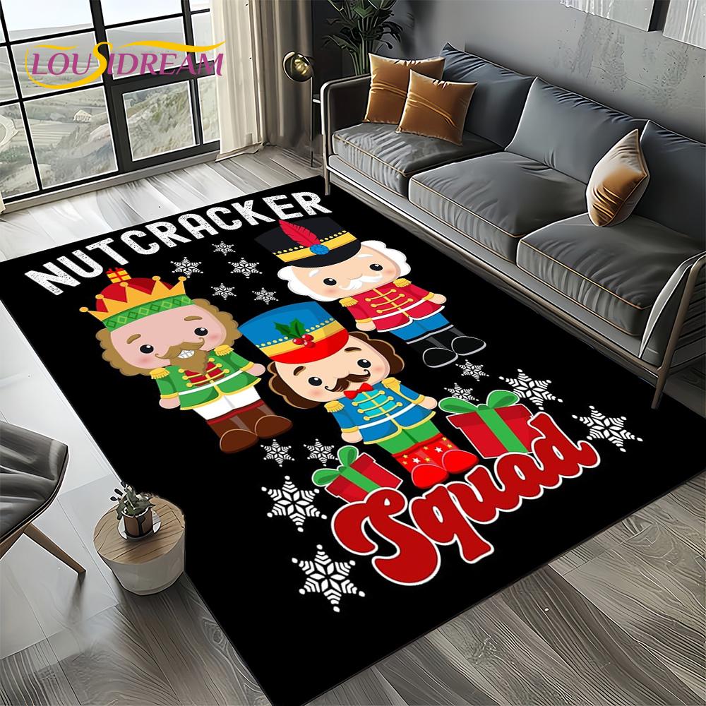 Christmas Tree New Year Nutcracker Cartoon Fairy Tales Carpet Rug for Living Room Bedroom Home Sofa Decoration,Kids Floor Mat