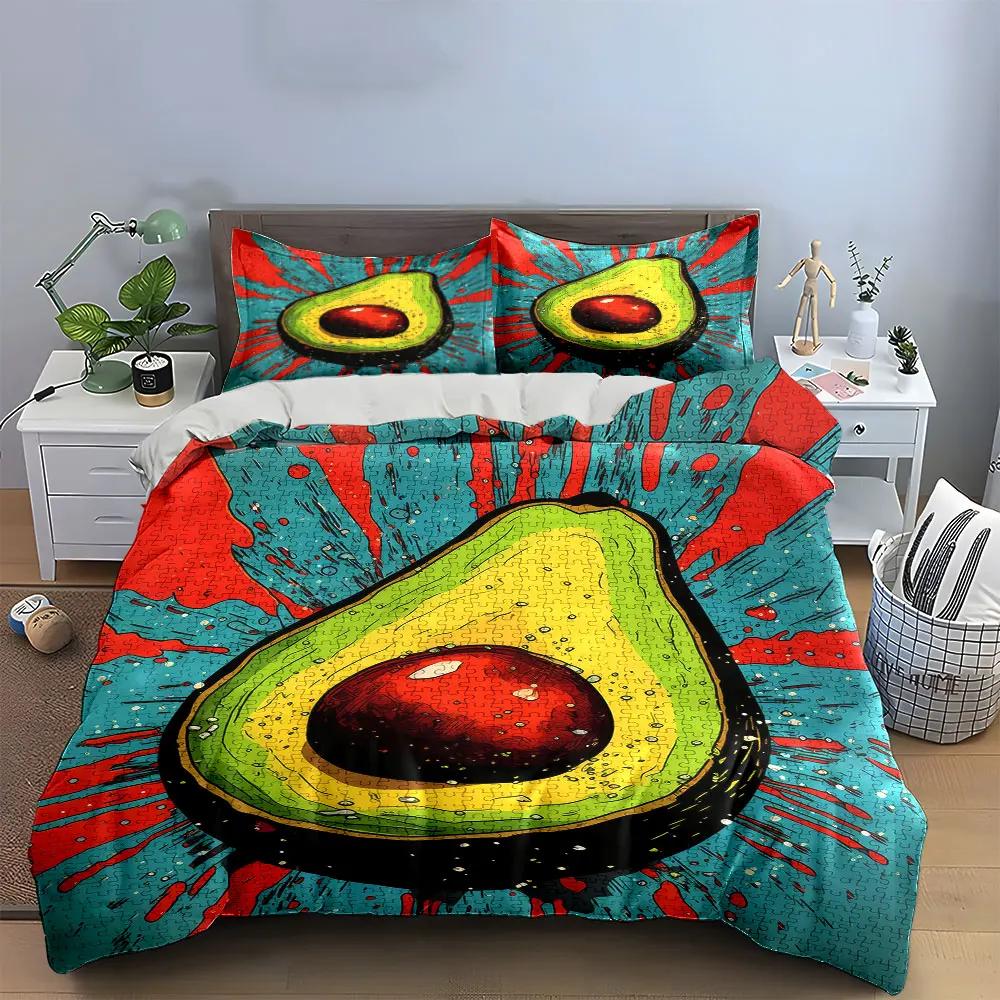 Colorful Avocado Art Set Soft Comfortable Duvet Cover Bedding Set Included 1*Duvet Cover & 2*Pillowcases Gift