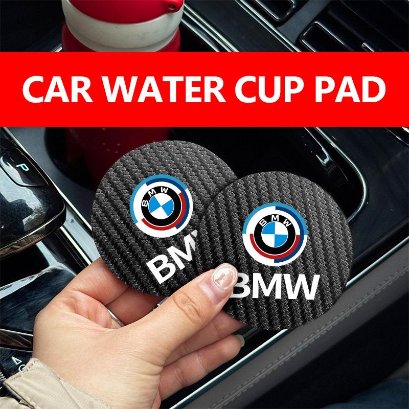 HMAO6 2pcs Car Water Cup Mats Carbon Fiber Coaster Non-Slip Pad For BMW Performance E91 X5 E70 F11 E30 F31 X3 F25 F32 x7