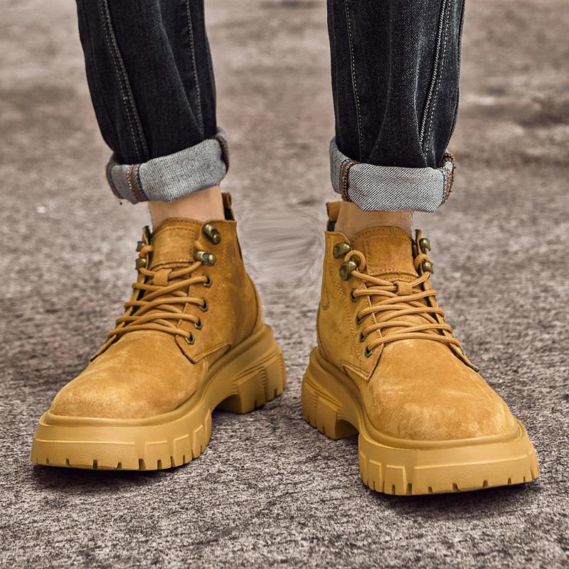 Fashion Plush Fur Motocross Boots for Men Outdoor Basic Boots Winter Autumn Suede Leather Boots Fashion new Hiking High Top Sneakers