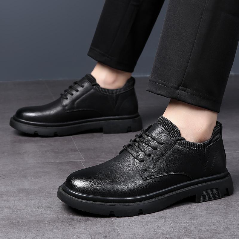 Модные зимние теплые деловые кожаные туфли для мужчин Обувь ручной работы Повседневная — фото 4