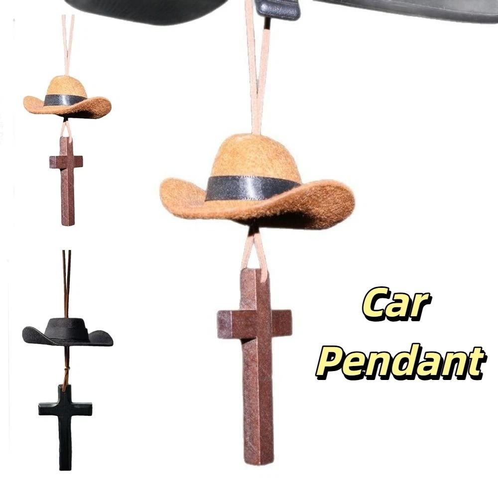 Love Cross Car Ornament Cowboy Hat Rearview Mirror Decoration Fashionable Accessories