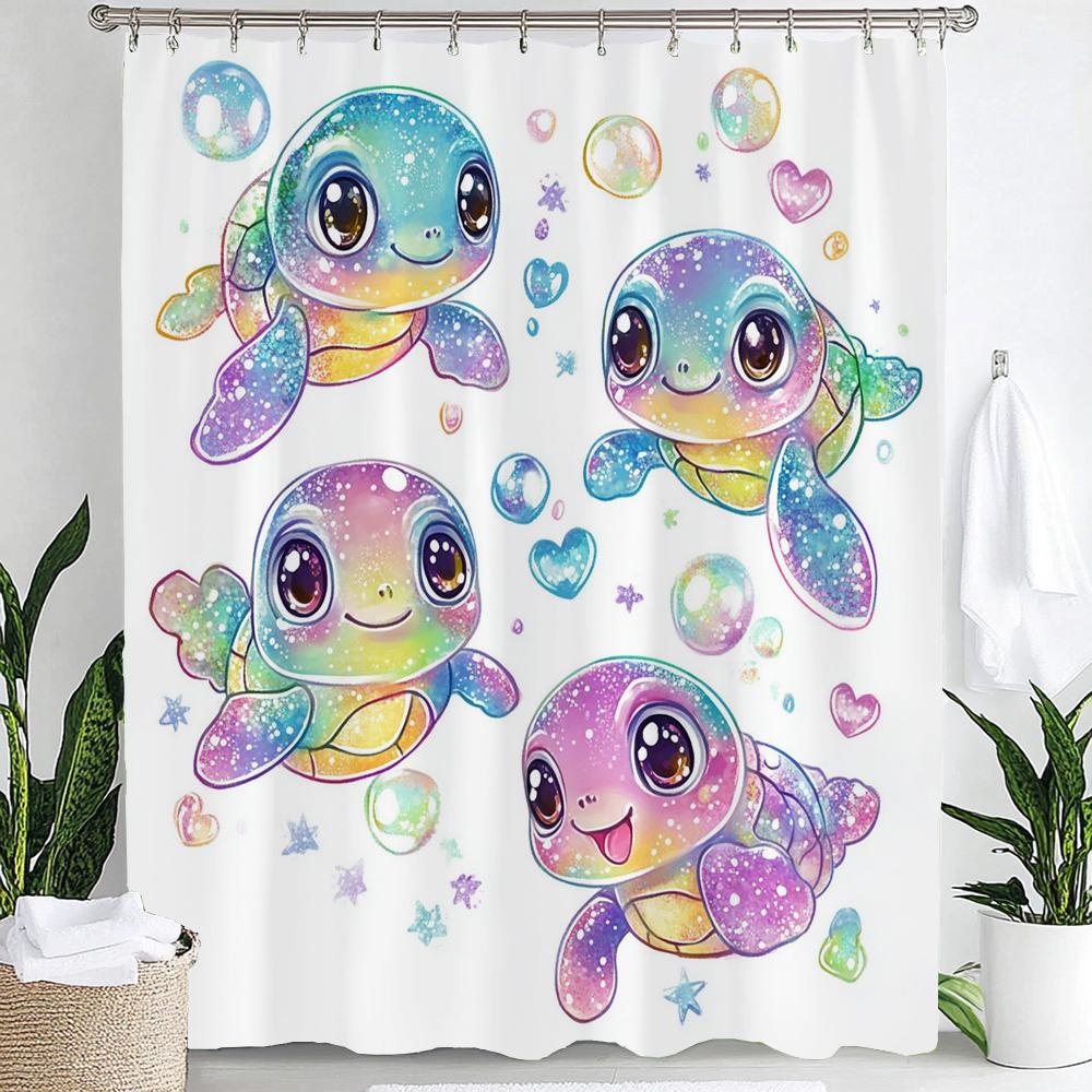 1pc Sea Turtle Print Waterproof Shower Curtain,Beach Coastal Ocean Turtle Starfish Partition Privacy Hanging Curtain with Hooks
