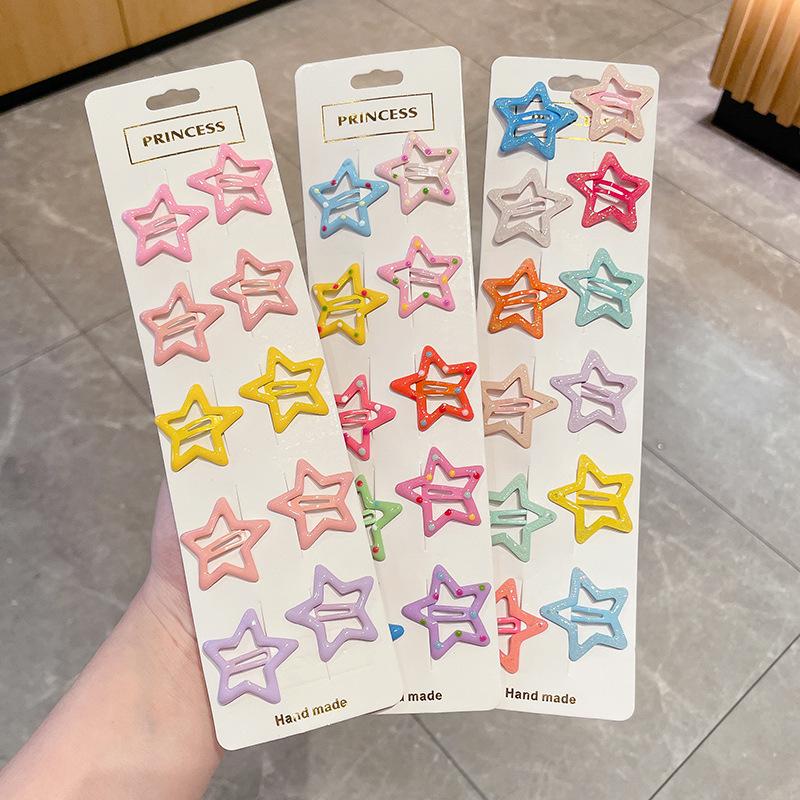 10Pcs Colorful Hollow Star Alloy Pet Dog Hairpin Kawaii Poodle Teddy Papillon Girl Puppy Hair Decor Clip Grooming Accessories