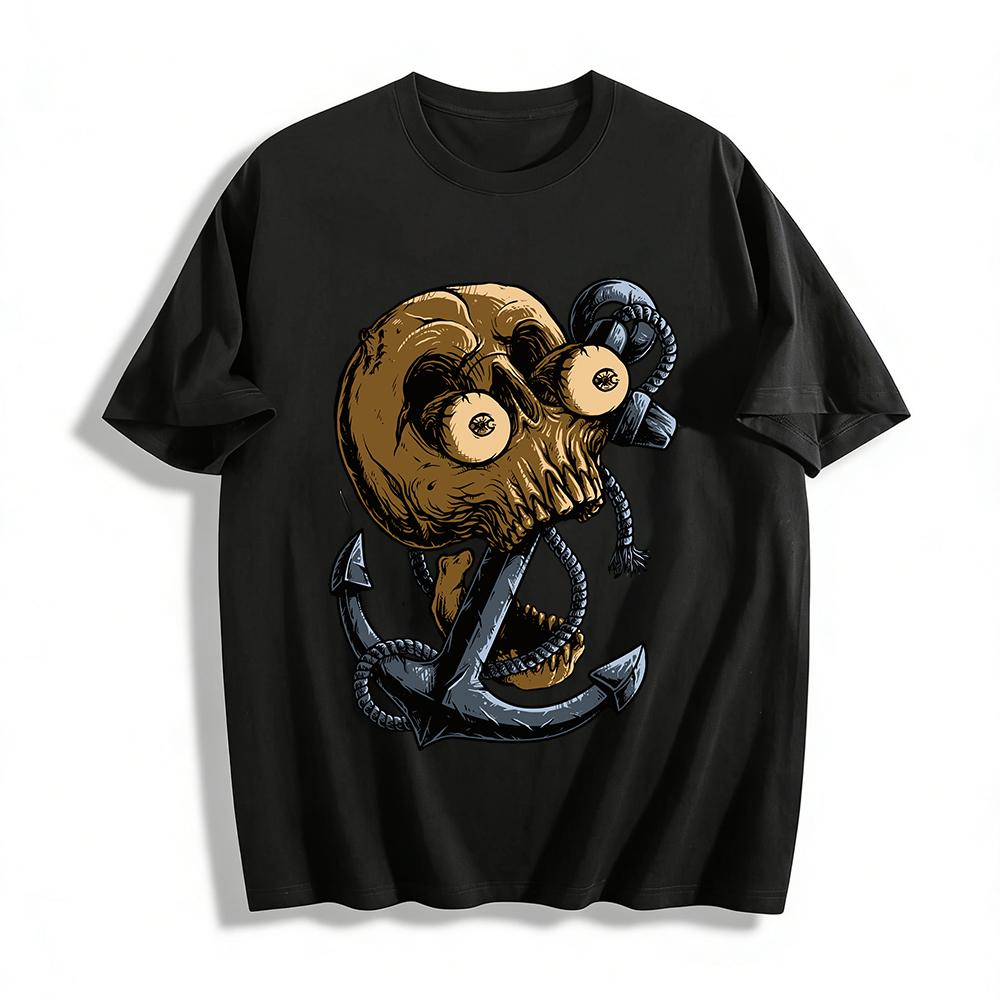 Vintage Skull Anchor Rope Print Edgy Graphic Tee Pure cotton T-shirt XXS