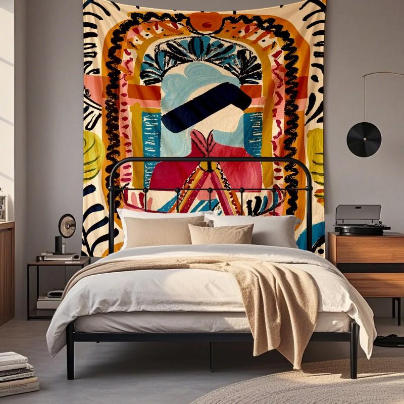 Boho Chic Wall Tapestry With Moon Phase Floral Starry Sky Design Bedroom Yoga Studio Decor