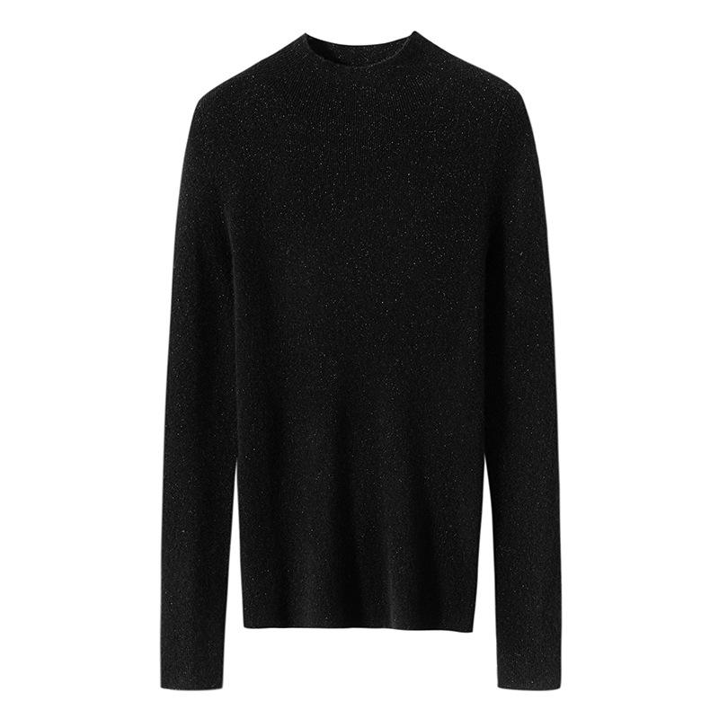Women's Pure Cashmere Sweater - Half-High Neck, Slim Fit, Solid Color, Long Sleeve Pullover Knitwear, Perfect as a Base Layer for Autumn and Winter.