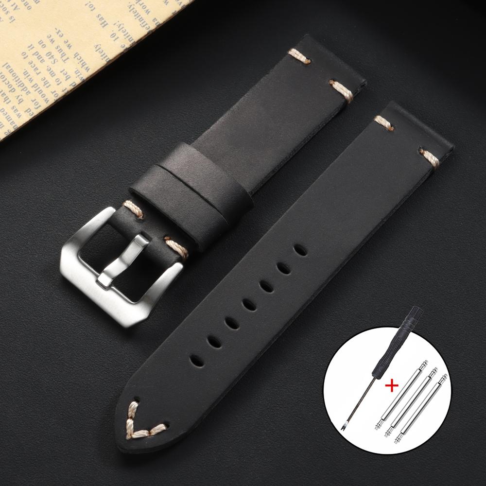 Vintage Genuine Leather Strap Soft Stitching Cowhide Watch Band Crazy Horse Calfskin Bracelet Universal Men's Business Wristband