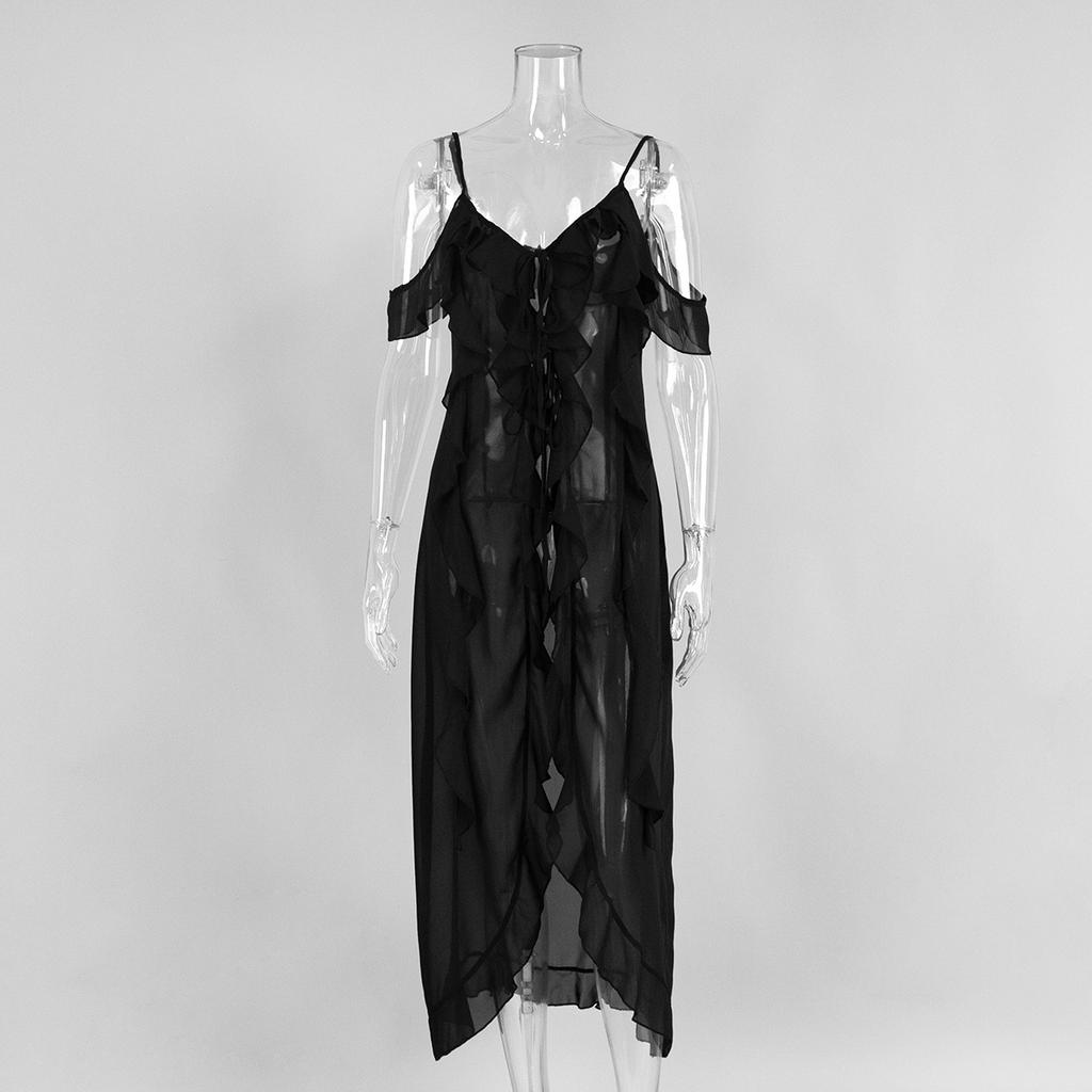 Xiecha sexy Trägerkleid, Europäisches und Amerikanisches Sommer-Neues V-Ausschnitt-Trägerkleid mit Lotosblatt-Saum für Damen