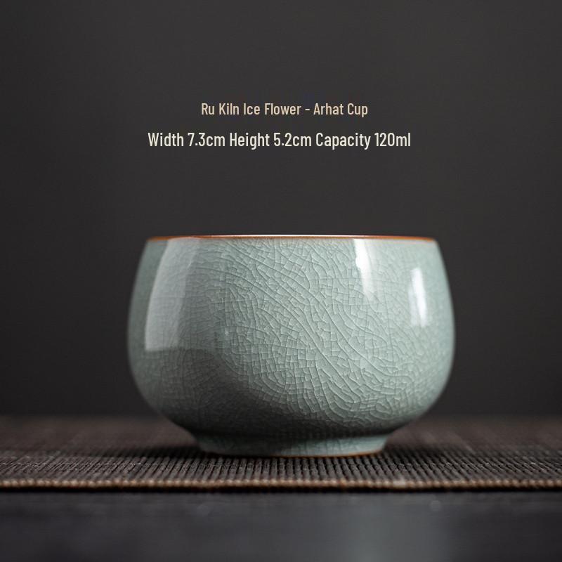 Ru Kiln Ice Flower Crackle Glaze Kung Fu Ceramic Tea Cup - Mastery In Personal Tea Tasting, Gift Box Included