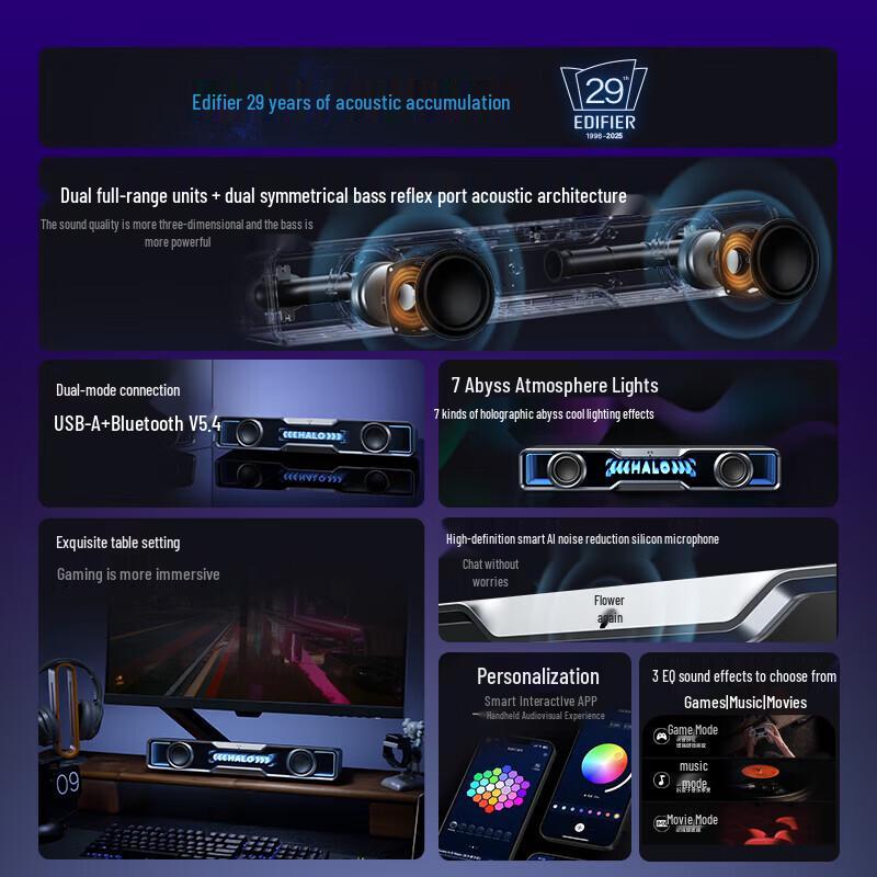 Edifier SoundBar Desktop Gaming Speaker with Bluetooth & RGB CN plug (adapter included)