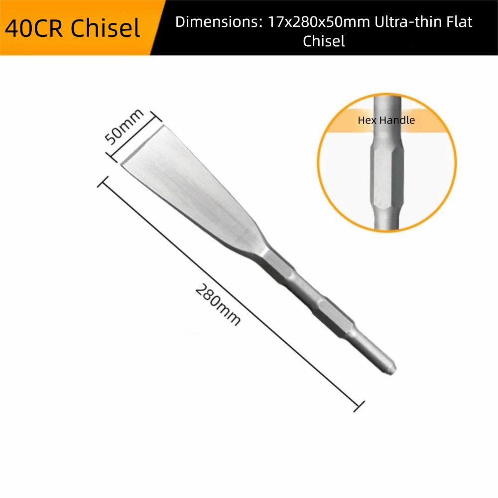 

Durable Hexagonal Shank Slotting Flat Chisel Silver Flat Head Impact Bit Steel Wear-resistant Impact Drill Bit Brick 17-280-50
