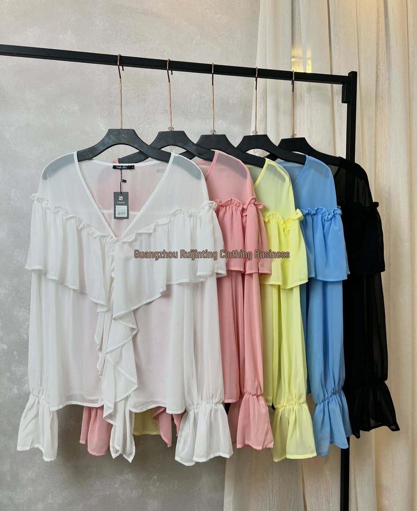 Long-Sleeve V-Neck Beach Cover-Up Top