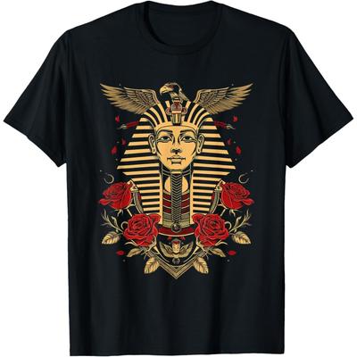 Egypt starověký faraon s růžemi šakal tut sfinga egyptské tričko(1)