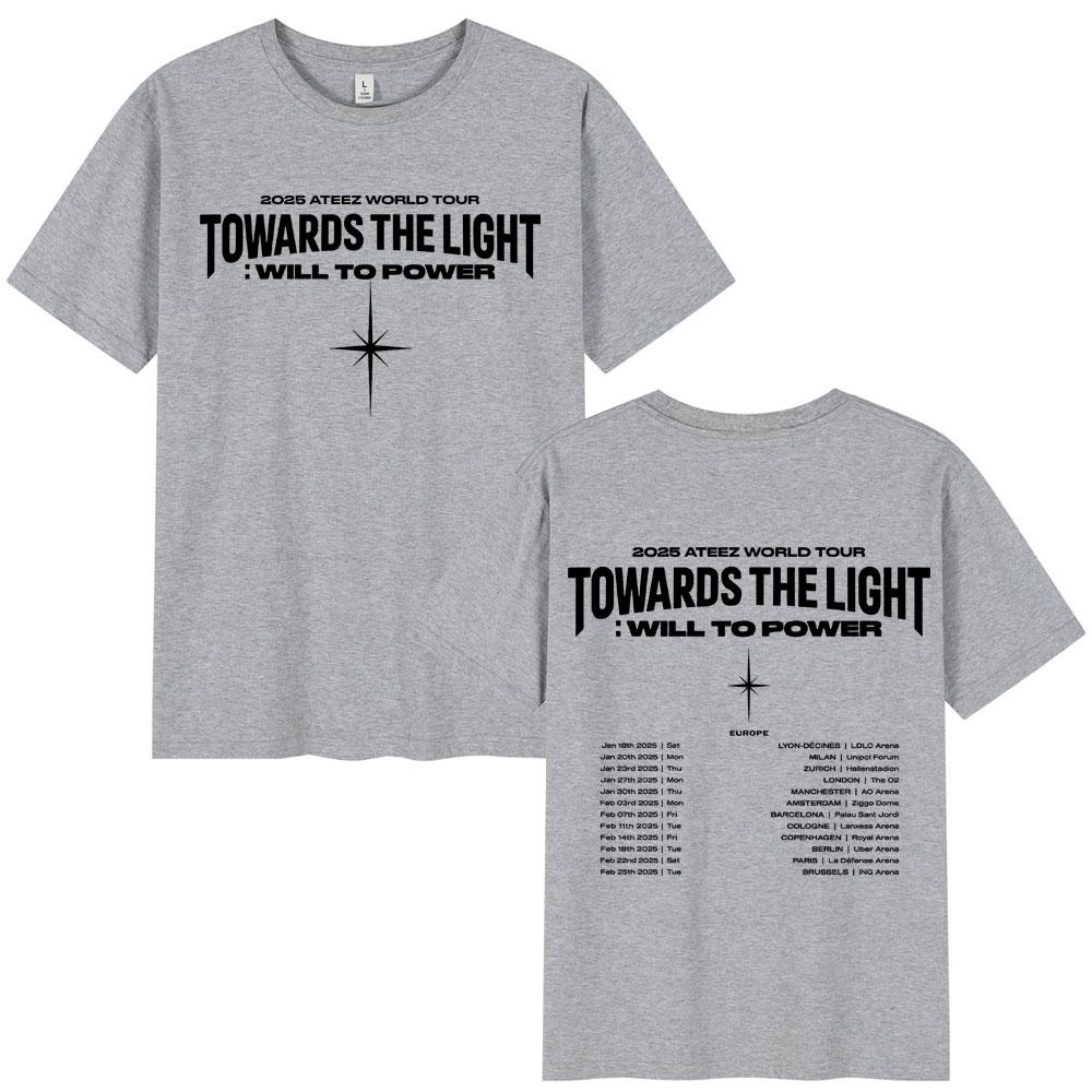 Ateez 2025 World Tour Towards The Light: Will To Power T Shirt Men Women Korean Kpop Fashion High Quality Casual Cotton T-shirts
