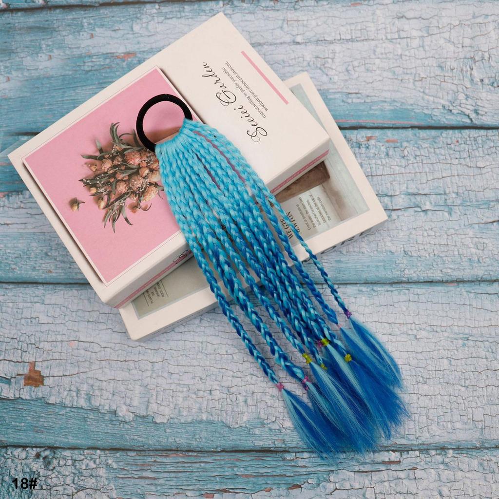 Rubber Band Ponytail Short Colored Braided Hair Extension Rainbow Colorful Synthetic Ponytails for Girls Daily Party Use