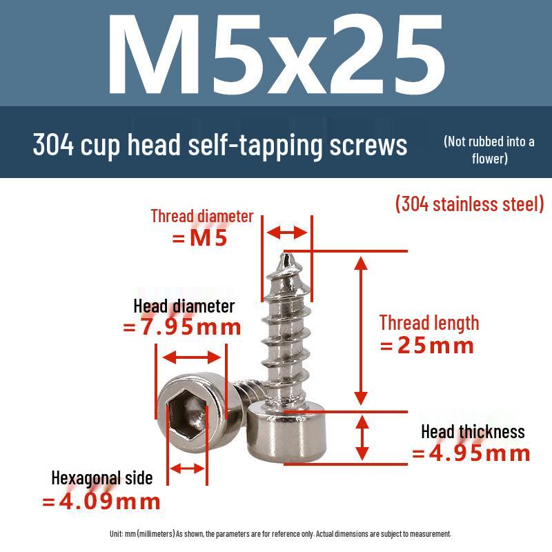 304 Pan Head Self-Tapping Coarse Thread Screw M1.7-M6 with Hex Socket