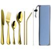 Portable Dinnerware Set Knife Fork Spoon Metal Straw Cutlery Set Tableware With Box Bag For Travel Hiking Picnic Dinner Set