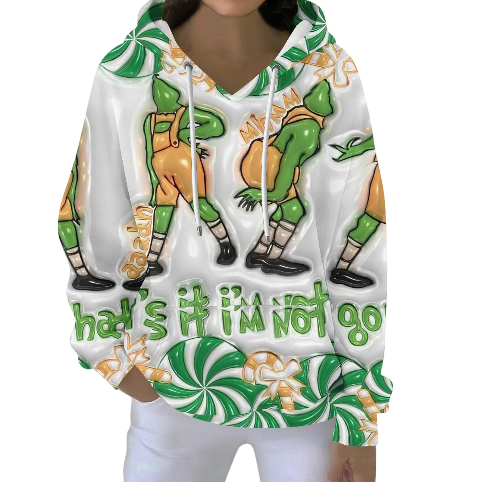 

Рождественские худи для женщин, смешные милые с принтом, праздничные толстовки, зимние пуловеры оверсайз XL белый