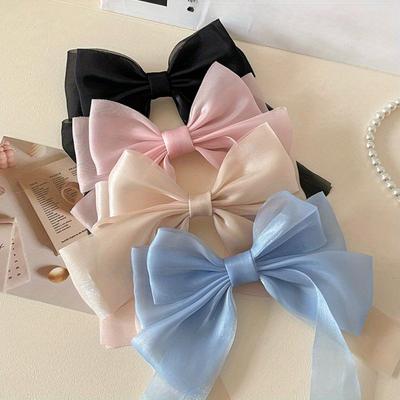 1/4pcs Big Hair Bow Clips French Style Solid Color Silk Ribbon Bow Hair Clip Barrette Hair Accessories For Women Girls