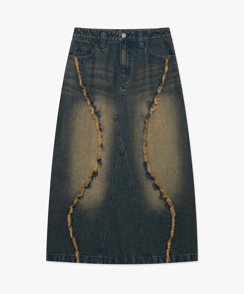 Lmc Wm Curved Raw Edge Denim Maxi Skirt Blue