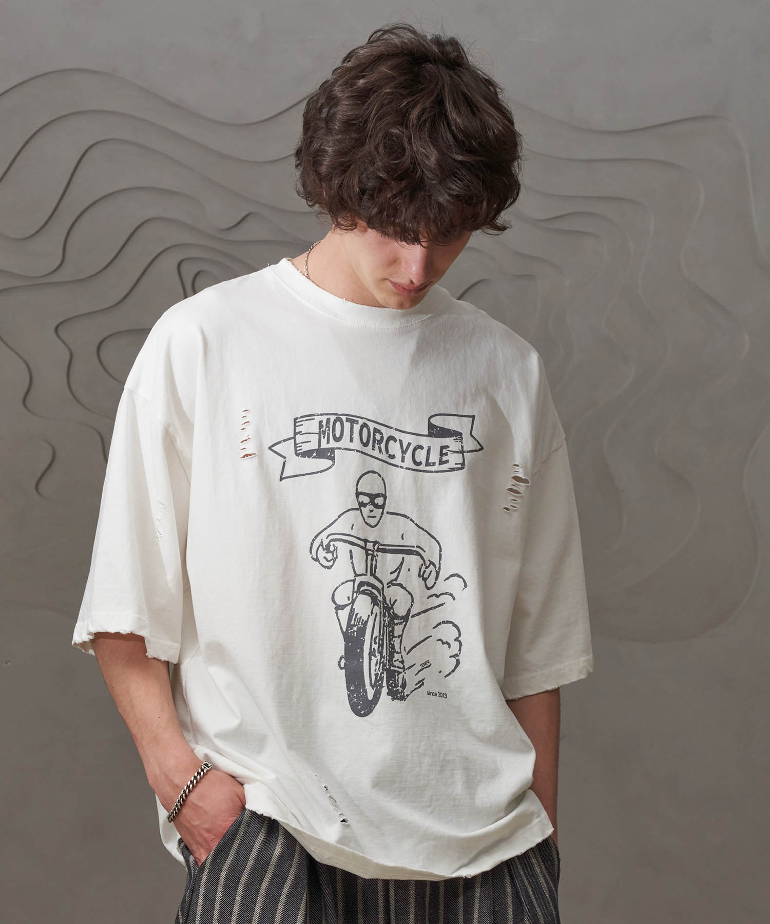 Tener Motorcycle Vintage T-Shirt (White) White/Free