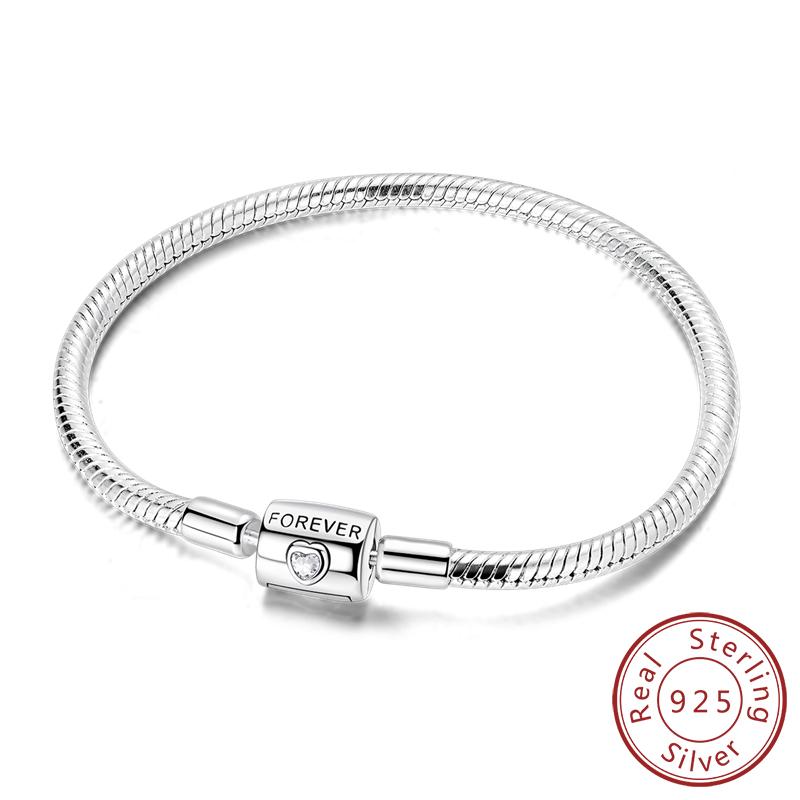 Original Bracelet Bangle 925 Silver Charm Bracelet 17-20CM Love Cross Snake Bone Bracelet for Women Girl DIY Jewelry