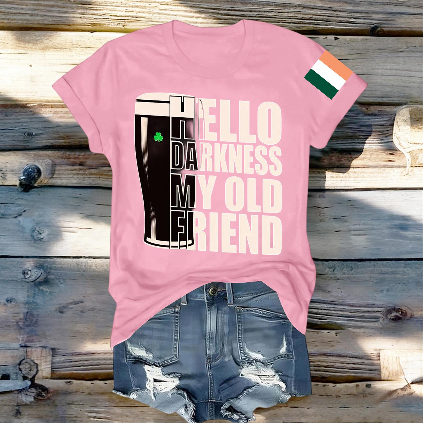 

Женская модная футболка с круглым вырезом, повседневная, с ретро-принтом, с короткими рукавами S розовый