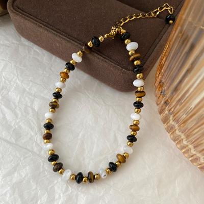 White Agate Tiger'S Eye Stone Bracelet Maillard Spacer Wheel Beads Niche Retro Bracelet Student Couple Personalized Jewelry