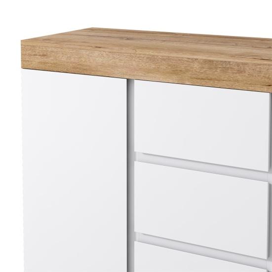 Chest of Drawers with 3 Drawers And 2 Doors, Locker, Storage Function, for Bedroom And Living Room, E1 Chipboard, White+Oak