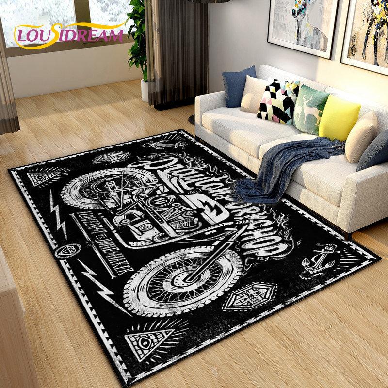 Retro Vintage Motorcycle Area Rug Large,Carpet Rug for Living Room Bedroom Sofa,Kitchen Bathroom Doormat Non-slip Floor Mat Gift
