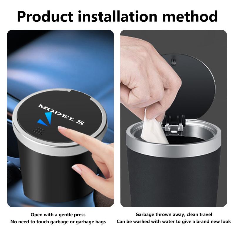 AMV1 For Tesla Car Logo Trash Can Cup Holder Portable Mini Waterproof Storage Garbage Bin Model 3 Y S X Roadster P75D P85D P100D