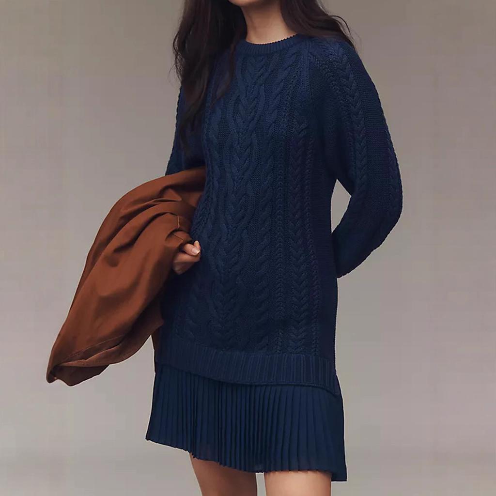2025 Autumn/Winter Women's sweater Dresses- Solid Color Knit Sweaters + Casual Women's Skirted