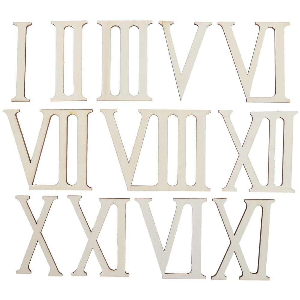 12pcs 7CM Wooden Roman Numerals Wooden Chips Vertical Bars Wood Craft Decorations Self Adhesive DIY Clock Numbers