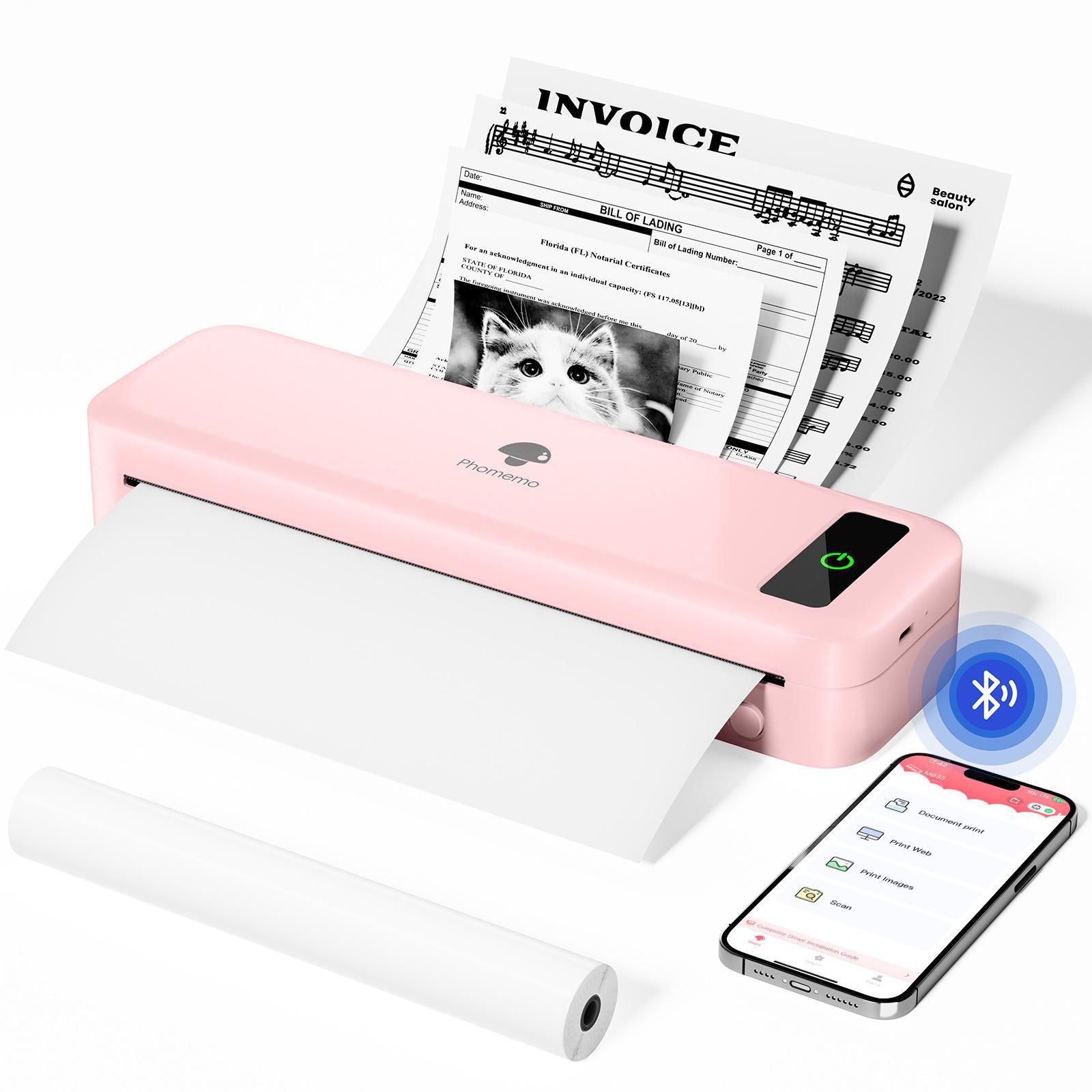 

Чорно-білий термопринтер Phomemo M08F A4 - міні-принтер для домашнього офісу та татуювань M835, 5 Sizes of Thermal Printing Paper рожевий
