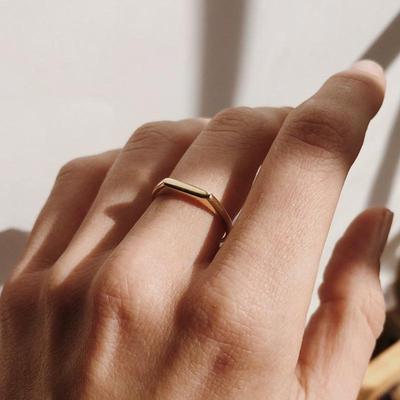 18K Goldplattierter Geometrischer Horizontaler Balken Edelstahl Minimalistischer Damenring