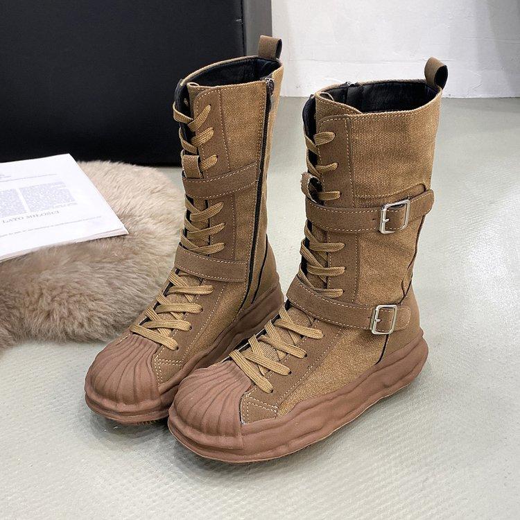 

Модные женские ботинки на плоской подошве в римском стиле для улицы, зимние, в стиле ретро, замшевые, с парусиновыми вставками, модный дизайн на молнии, модные ботинки 40