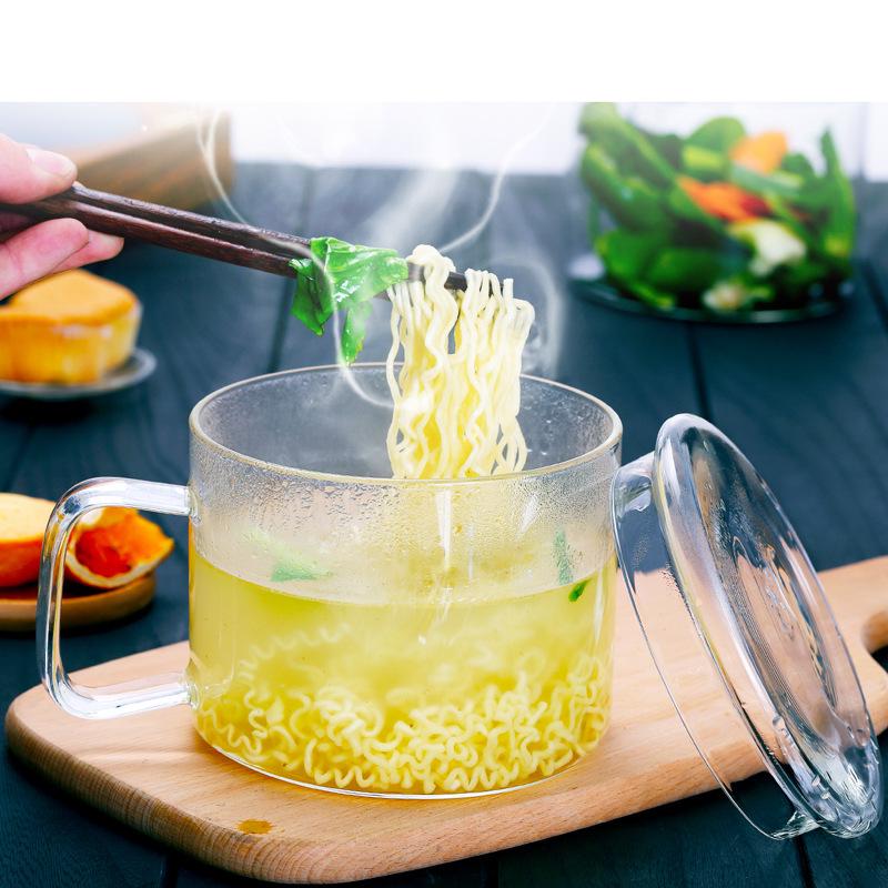 High-Temperature Resistant Glass Pot with Lid, Double-Ear Design for Ramen and Open Flame, Stainless Steel, Large Capacity