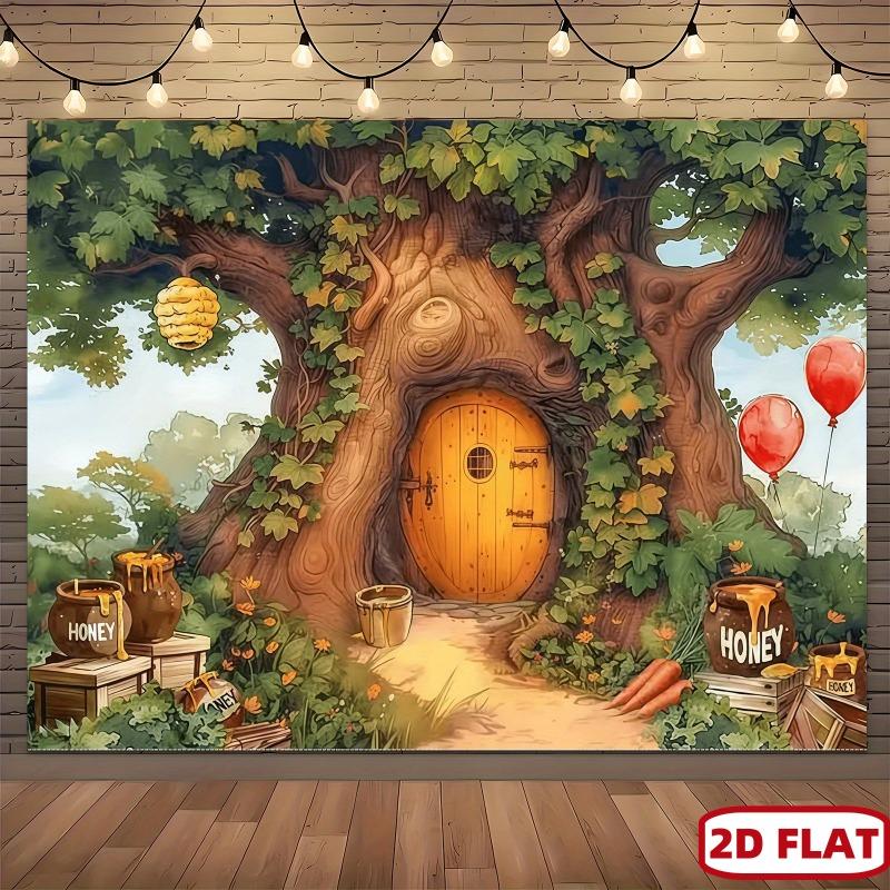 2D plane 1 piece of honeycomb treehouse banner - rural forest style 100x150cm