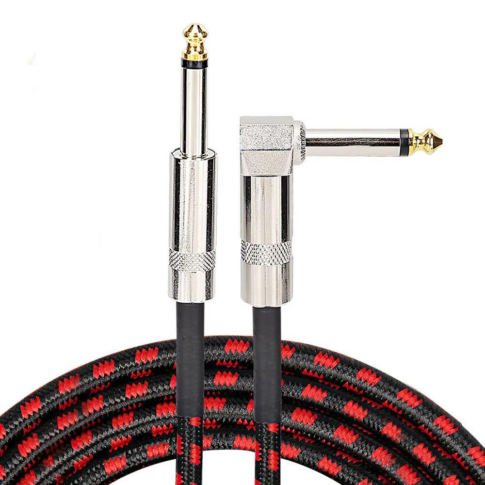 1Pcs TRS 1/4 inch 6.5mm Audio Cables 1.5/3/6M Braided Electric Guitar Cable Gold Plated Shielded 90 Degree Low Noice Jack Cable