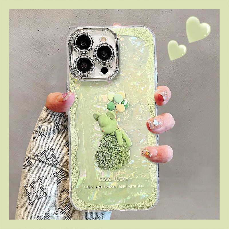 Green Bear iPhone Case for 17 Pro Max/16/15 Plus/14 - High-End Texture