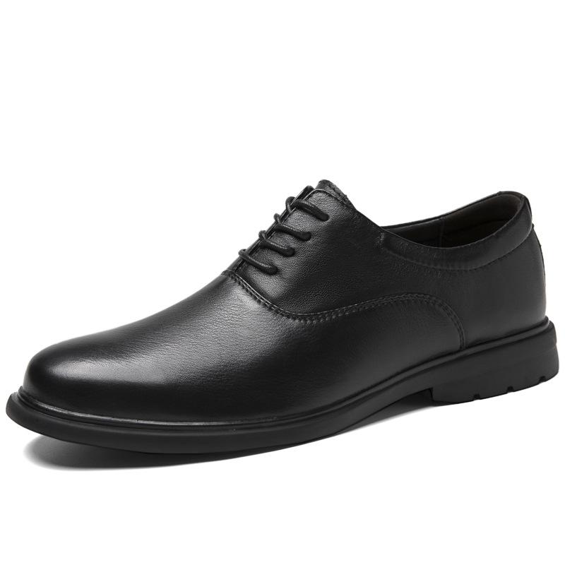 Men's shoes business leather shoes dress casual shoes spring low-top lace-up pure black leather cowhide large size gentleman